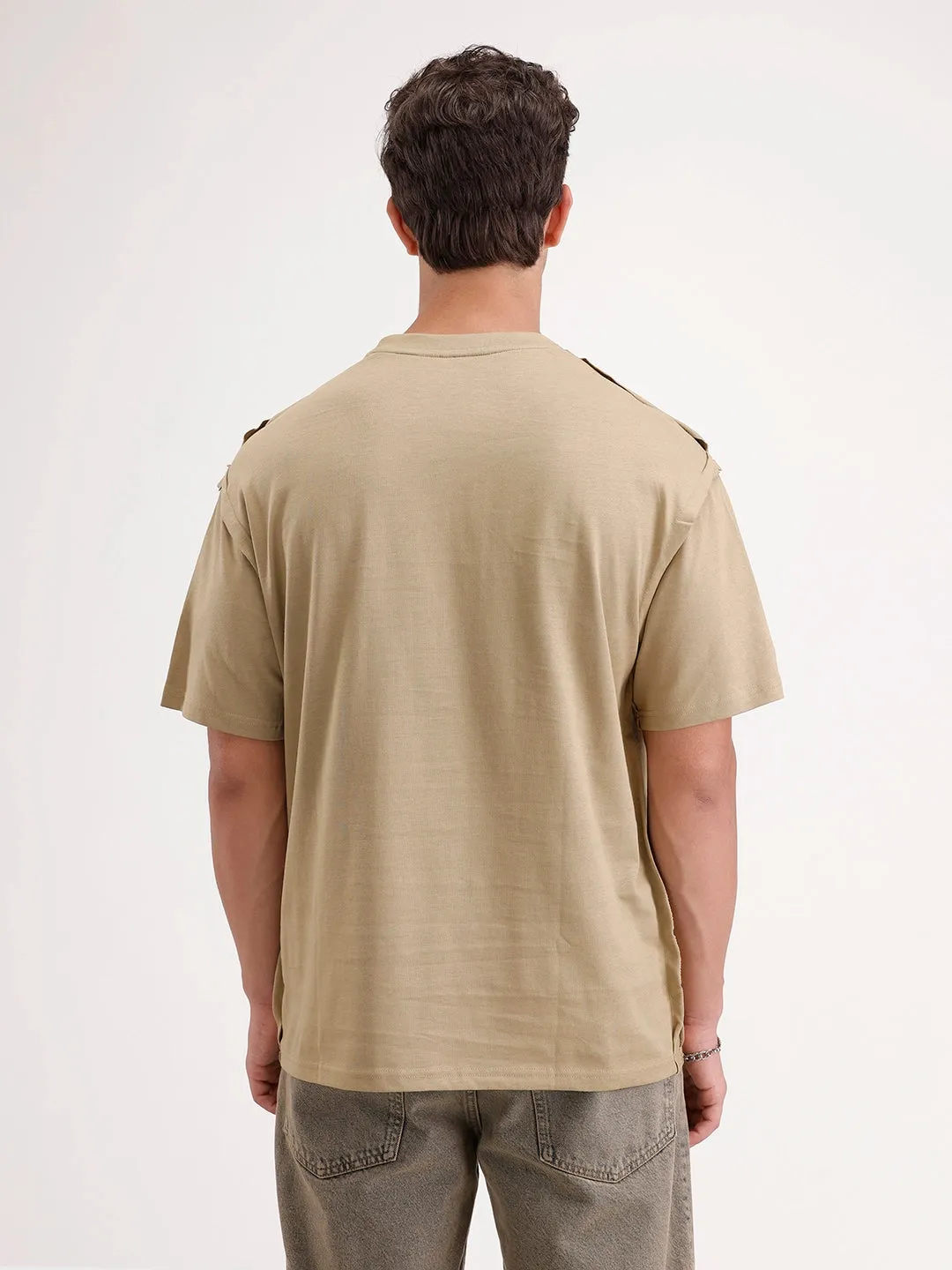 Oversized Placement Printed T-Shirt | Khaki sold by Wrogn product image thumbnail 3