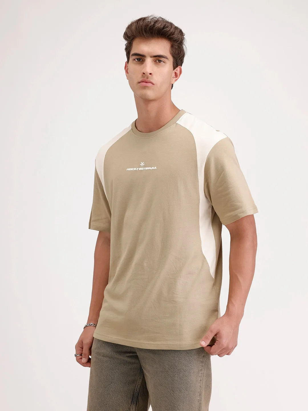 Oversized Cut & Sew T-Shirt | Khaki sold by Wrogn product image thumbnail 4