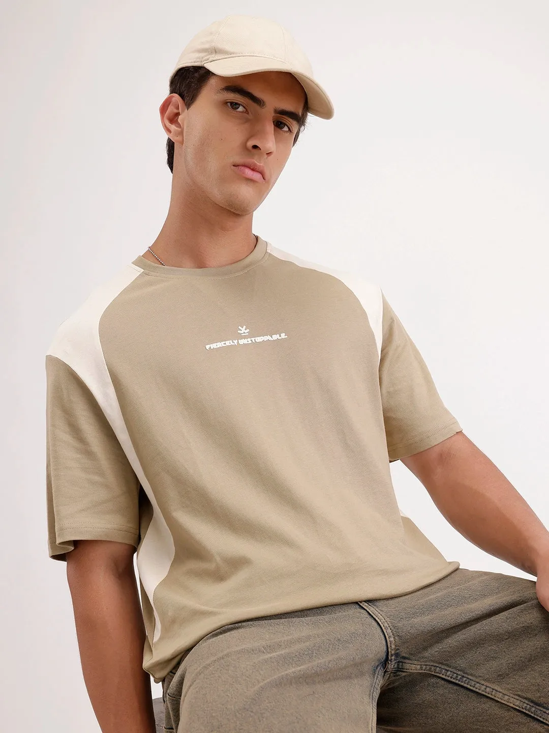 Oversized Cut & Sew T-Shirt | Khaki sold by Wrogn