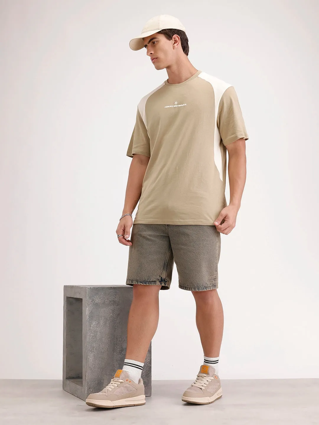 Oversized Cut & Sew T-Shirt | Khaki sold by Wrogn product image thumbnail 2