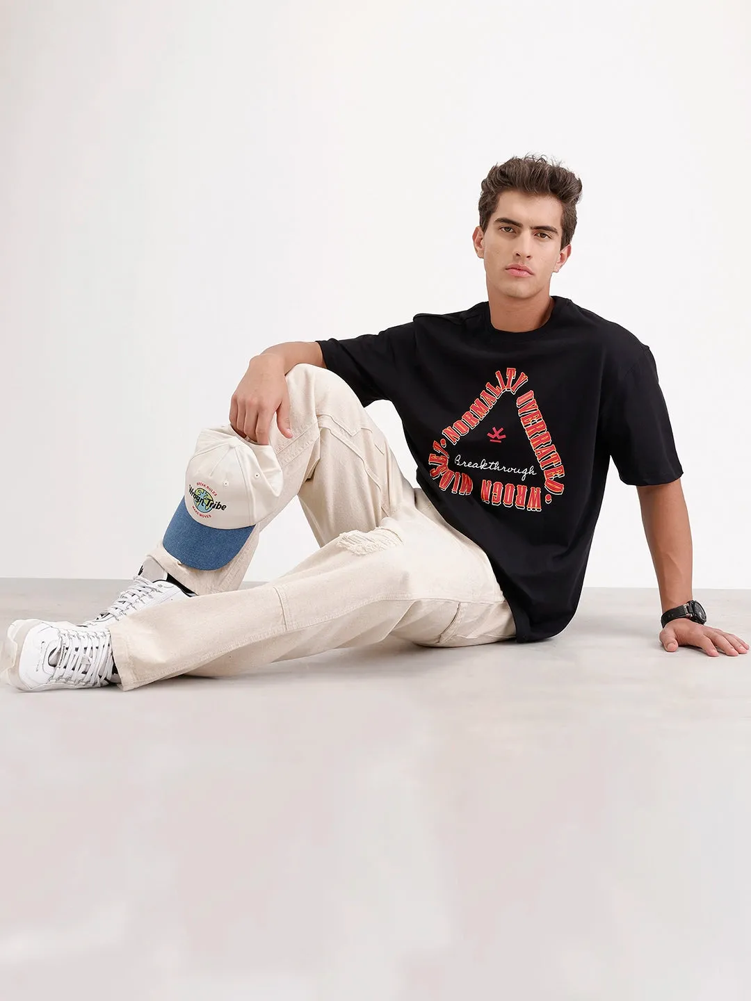 Oversized Placement Printed T-Shirt | Black sold by Wrogn product image thumbnail 2