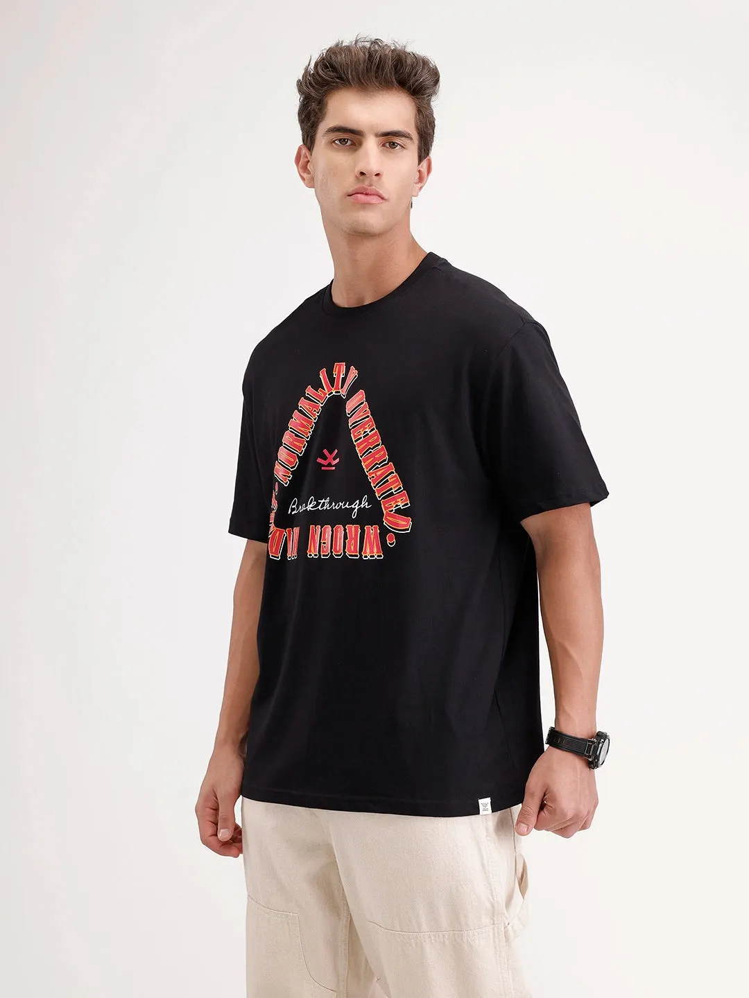 Oversized Placement Printed T-Shirt | Black sold by Wrogn product image thumbnail 4
