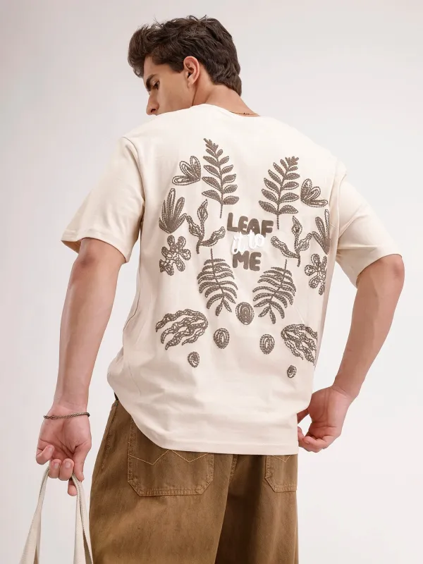 Oversized Puffer Back Printed T-Shirt | Beige sold by Wrogn