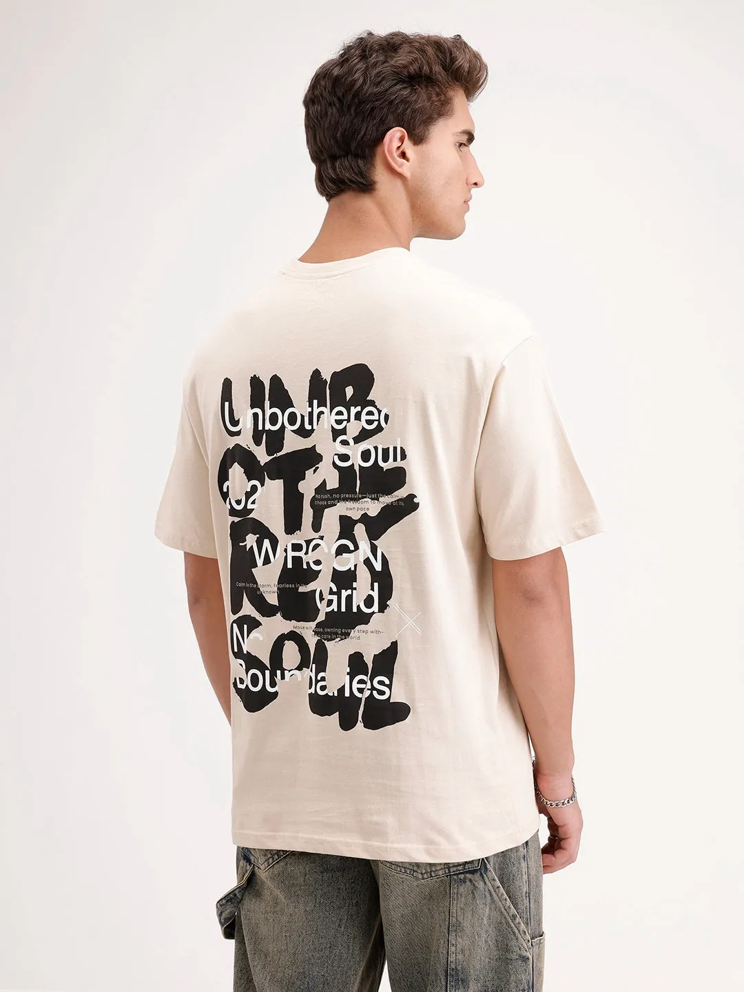 Oversized Fit Back Printed T-Shirt | Beige sold by Wrogn product image thumbnail 3