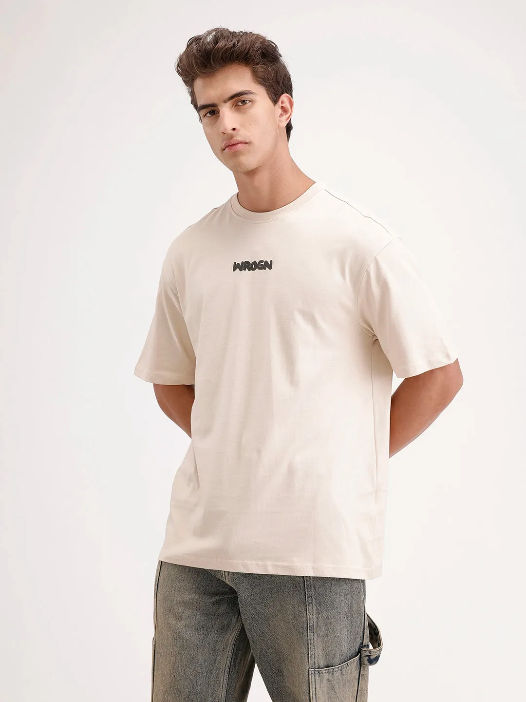 Oversized Fit Back Printed T-Shirt | Beige sold by Wrogn product image thumbnail 4