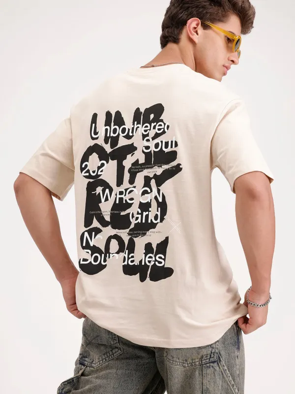 Oversized Fit Back Printed T-Shirt | Beige sold by Wrogn