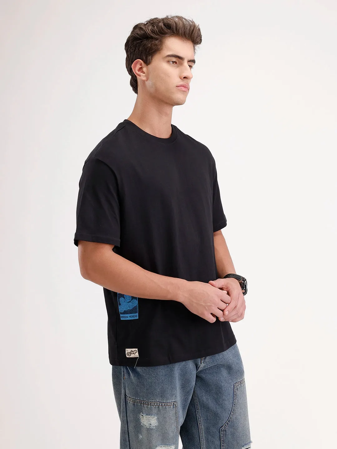 Oversized Placement Printed T-Shirt | Black sold by Wrogn product image thumbnail 4