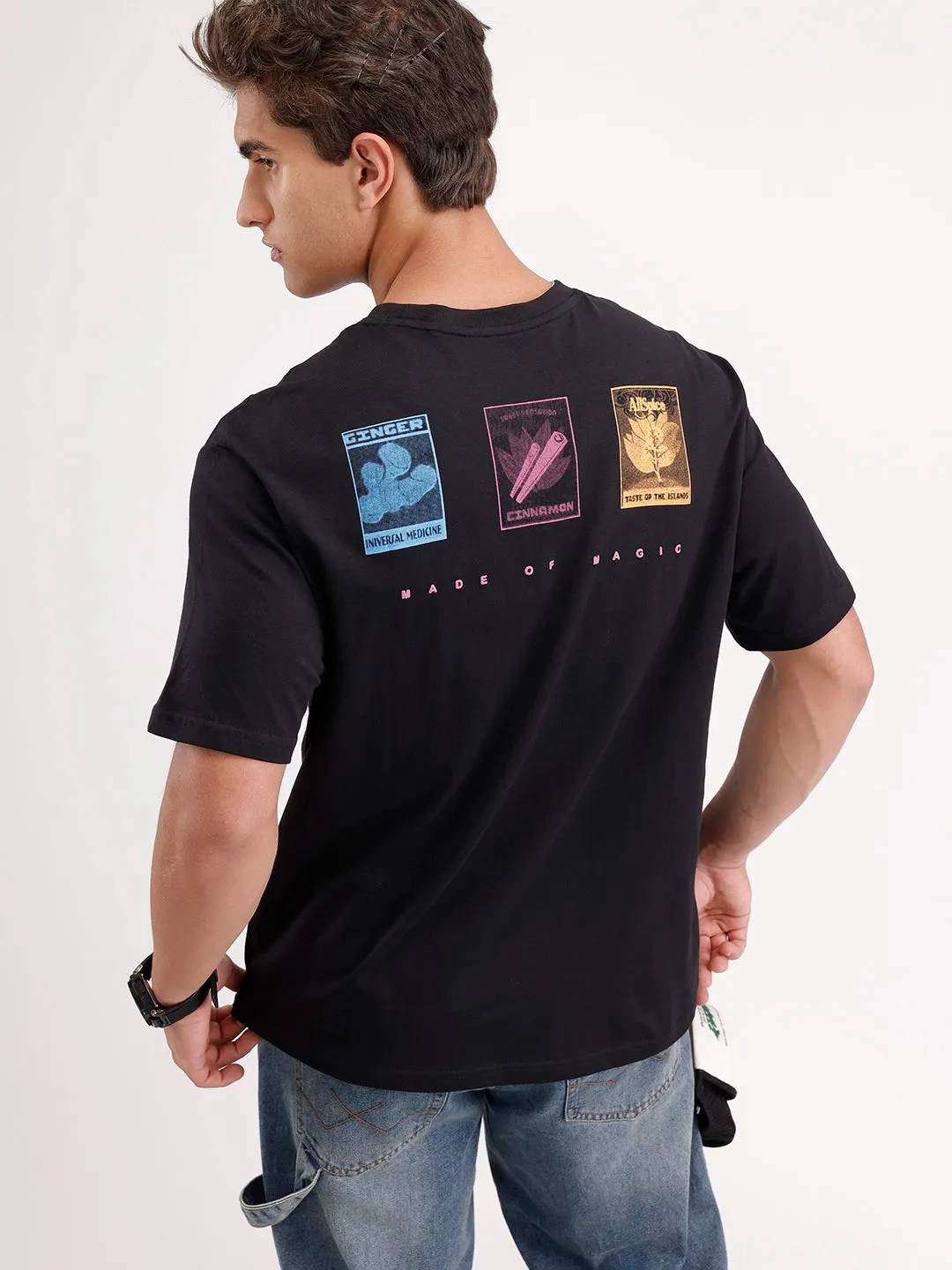 Oversized Placement Printed T-Shirt | Black sold by Wrogn