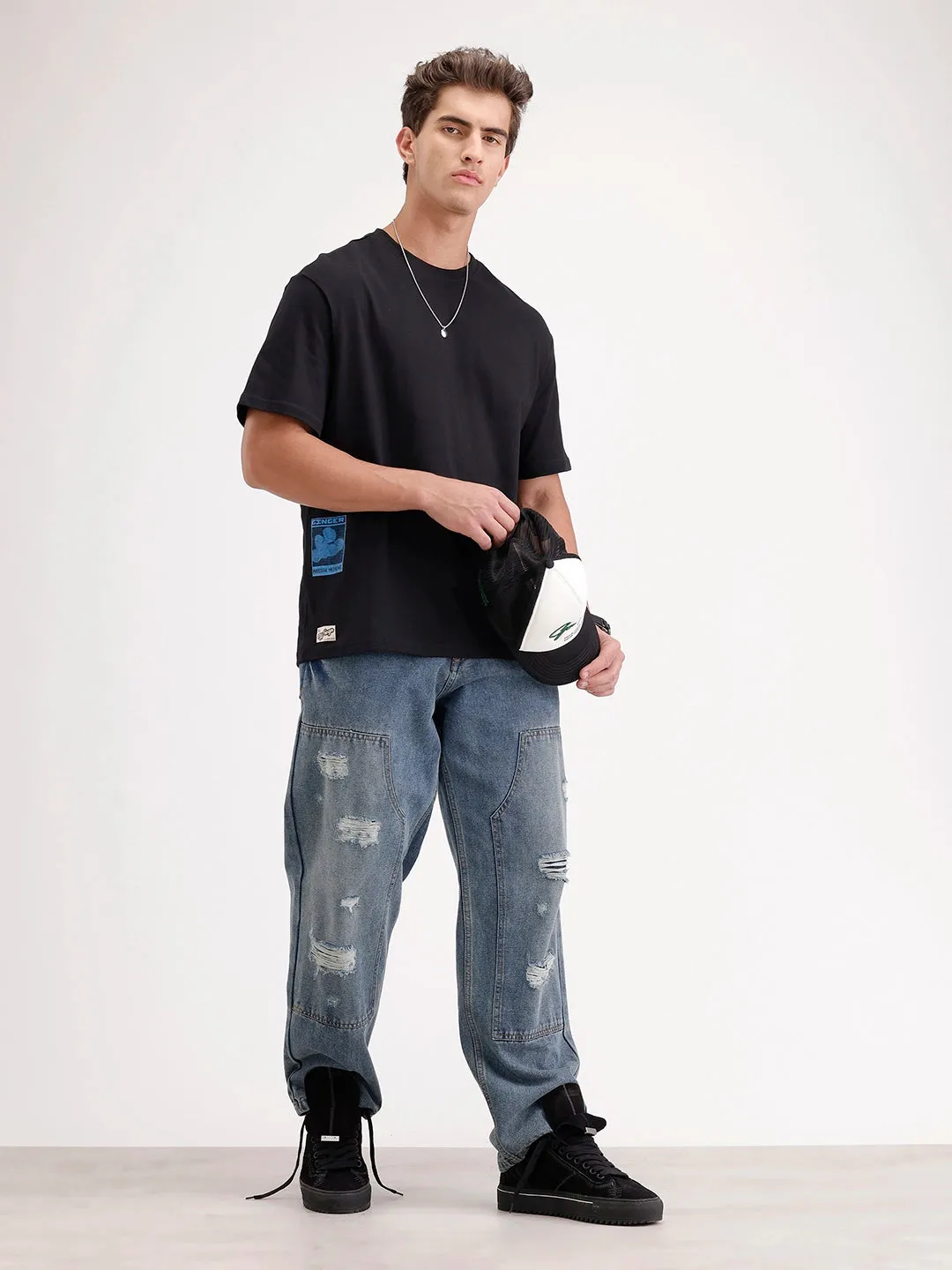 Oversized Placement Printed T-Shirt | Black sold by Wrogn product image thumbnail 2