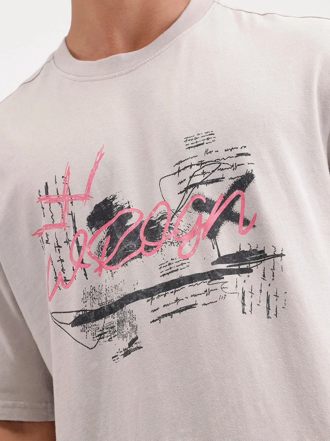Oversized Placement Printed T-Shirt | Grey sold by Wrogn product image thumbnail 5