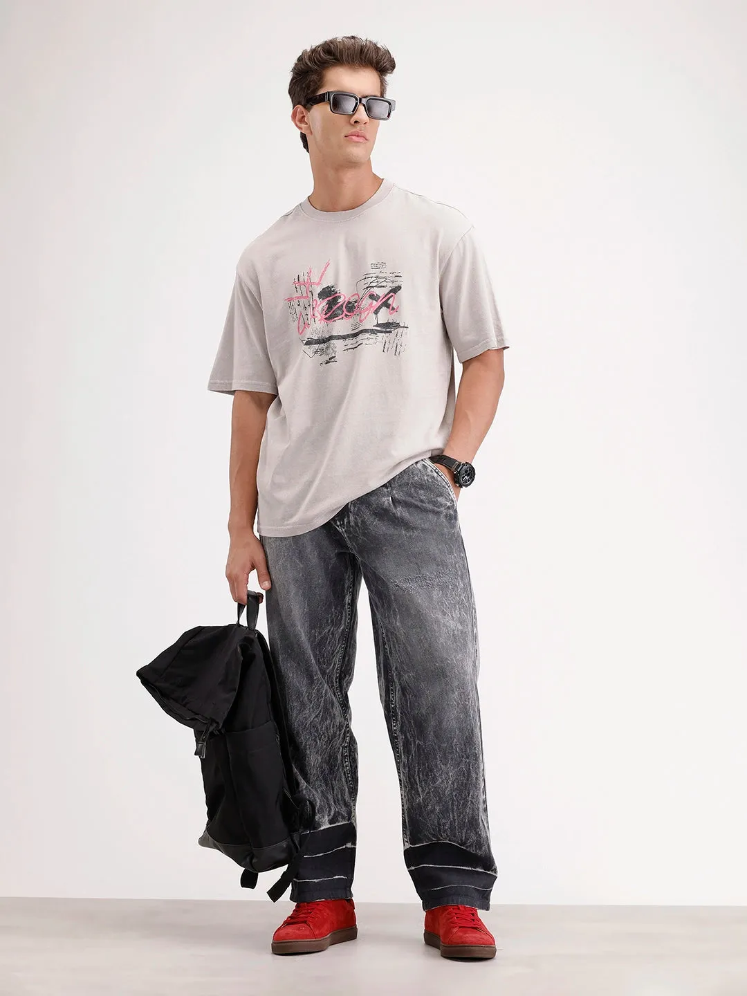 Oversized Placement Printed T-Shirt | Grey sold by Wrogn product image thumbnail 2