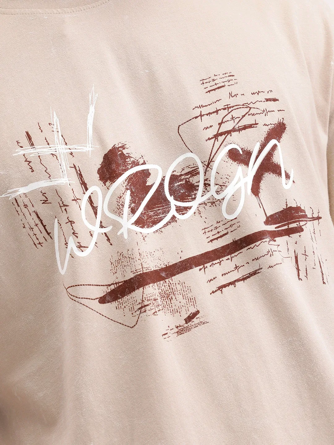 Oversized Placement Printed T-Shirt | Beige sold by Wrogn product image thumbnail 5