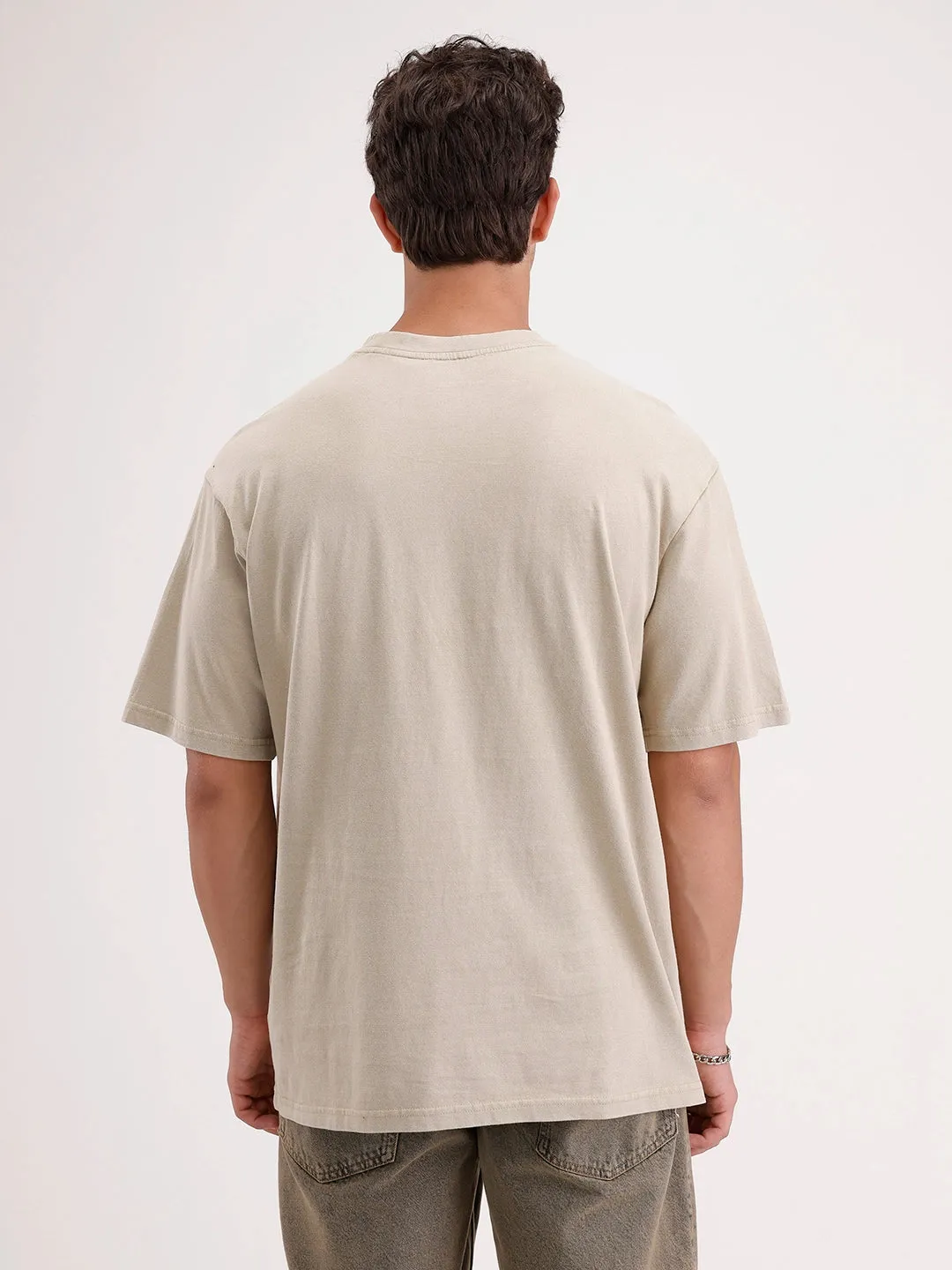 Oversized Placement Printed T-Shirt | Khaki sold by Wrogn product image thumbnail 3
