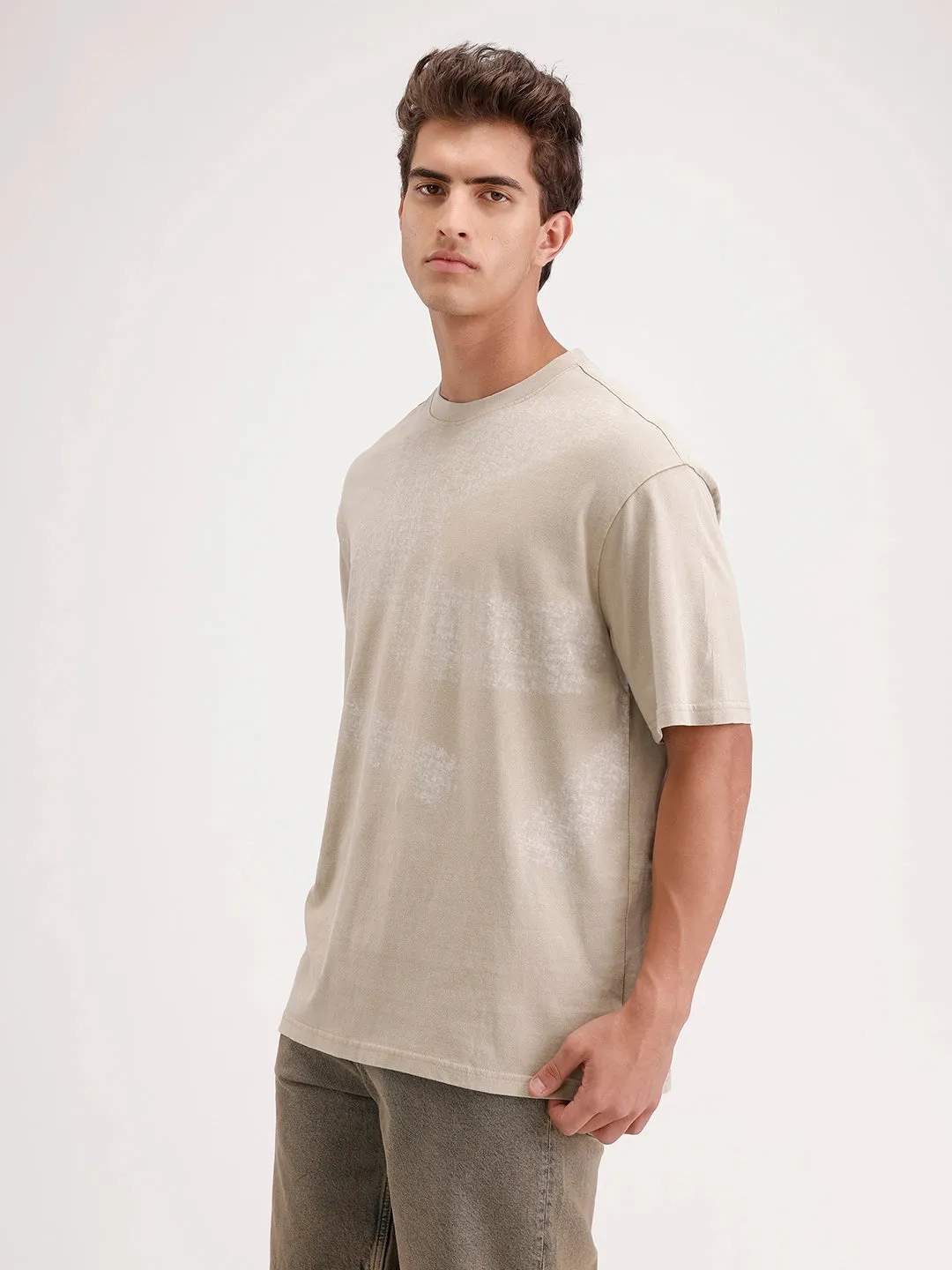 Oversized Placement Printed T-Shirt | Khaki sold by Wrogn product image thumbnail 4