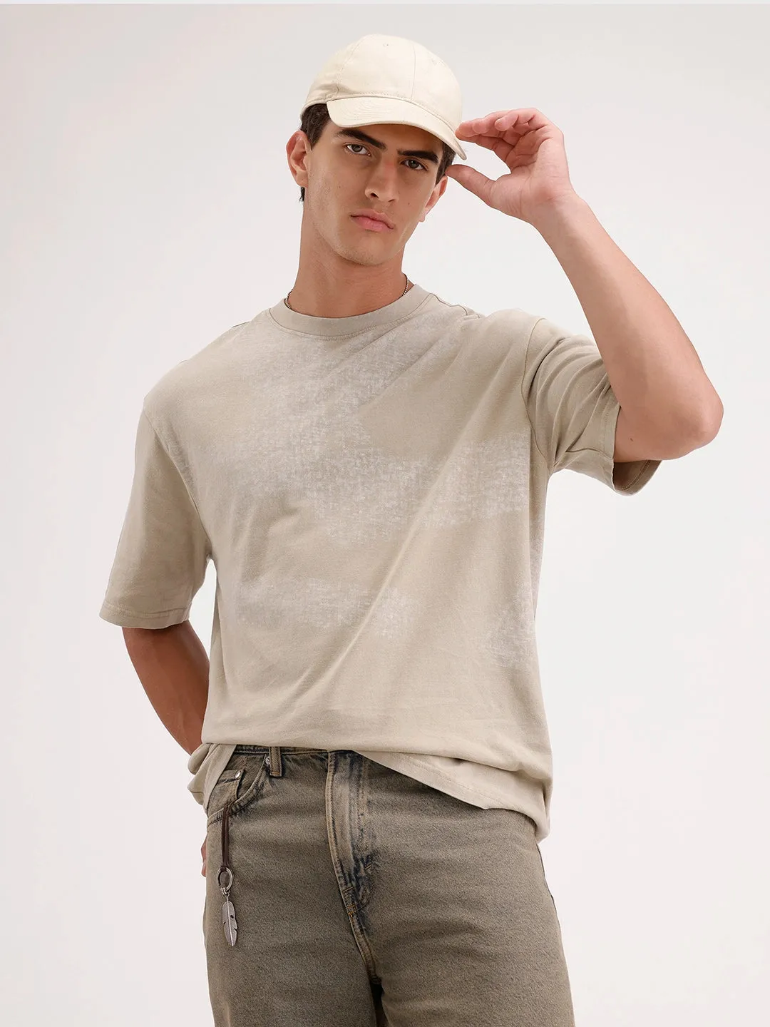 Oversized Placement Printed T-Shirt | Khaki sold by Wrogn