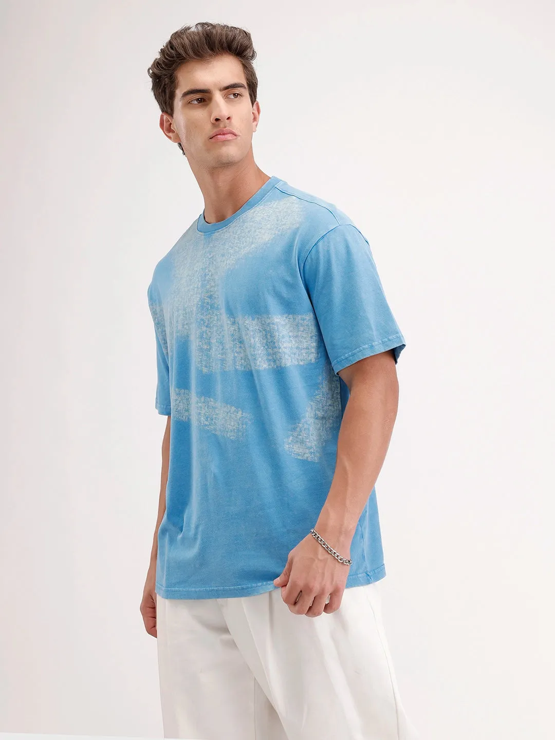 Oversized Placement Printed T-Shirt | Blue sold by Wrogn product image thumbnail 4
