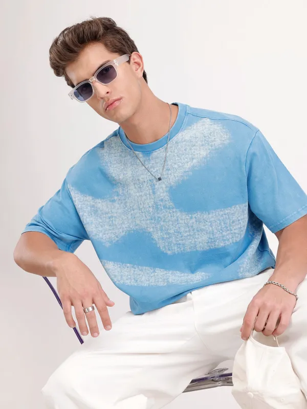 Oversized Placement Printed T-Shirt | Blue sold by Wrogn