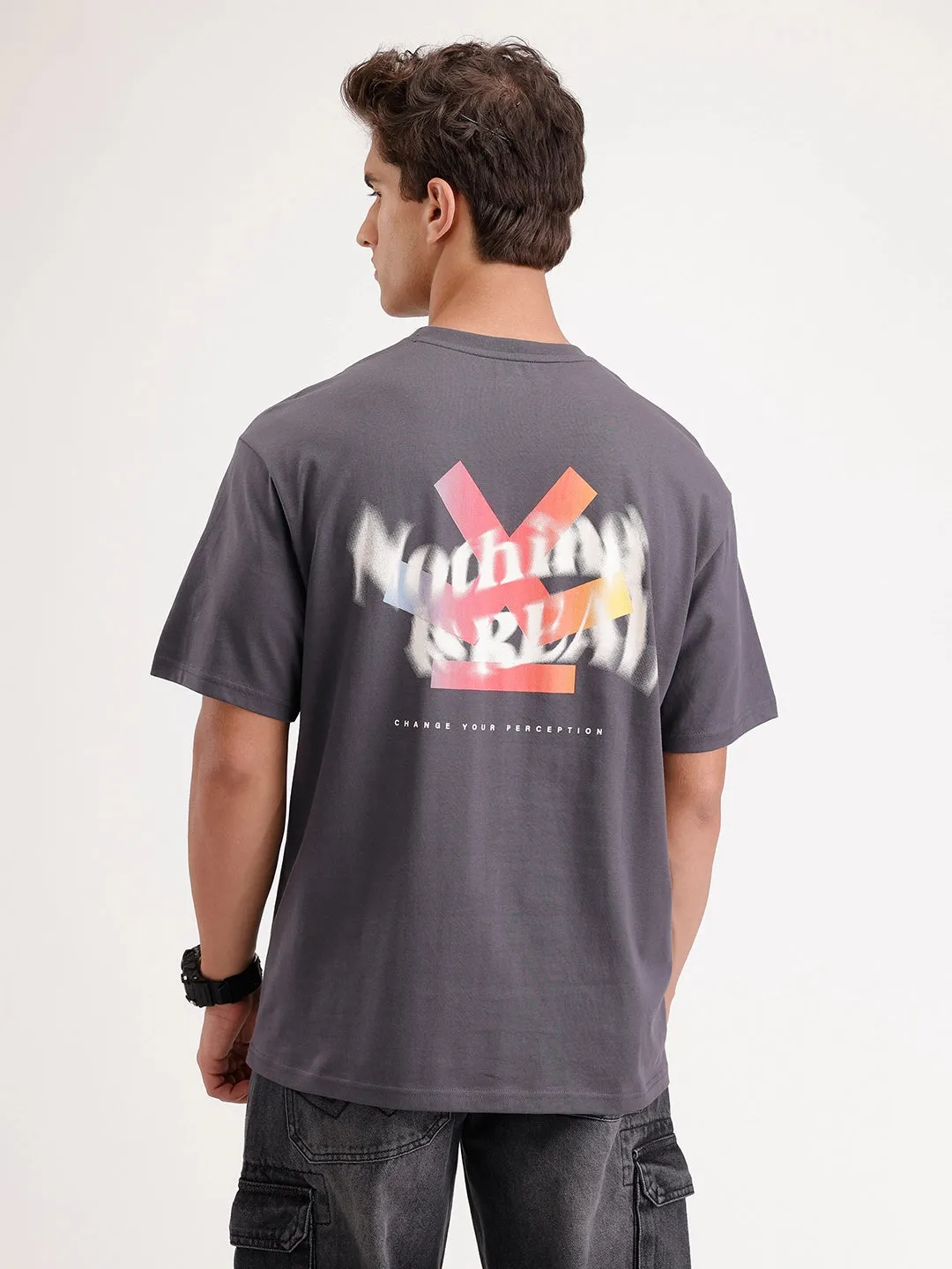 Oversized Fit Back Printed T-Shirt | Dark Grey sold by Wrogn product image thumbnail 3