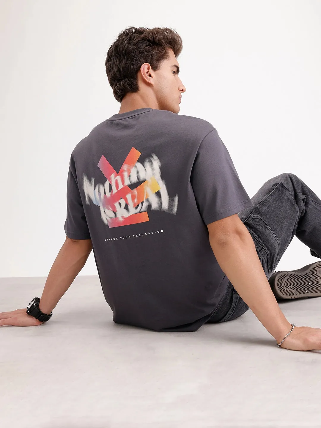 Oversized Fit Back Printed T-Shirt | Dark Grey sold by Wrogn