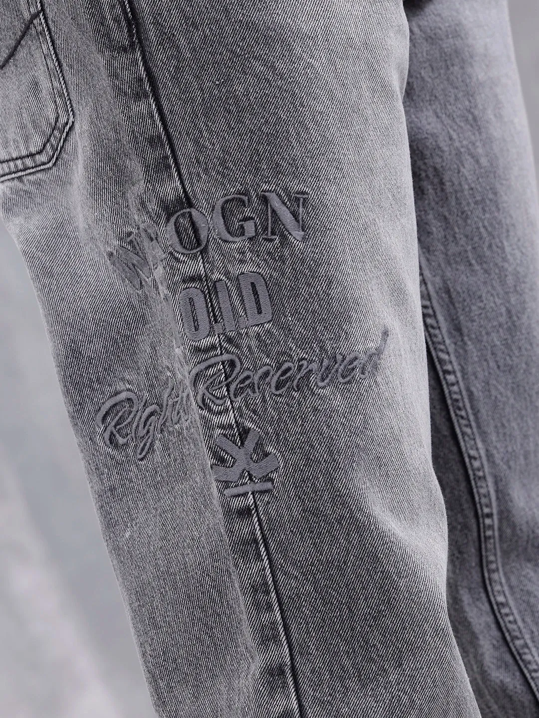 Men Casual Anti Fit Jeans With Embroidery | Grey sold by Wrogn product image thumbnail 5