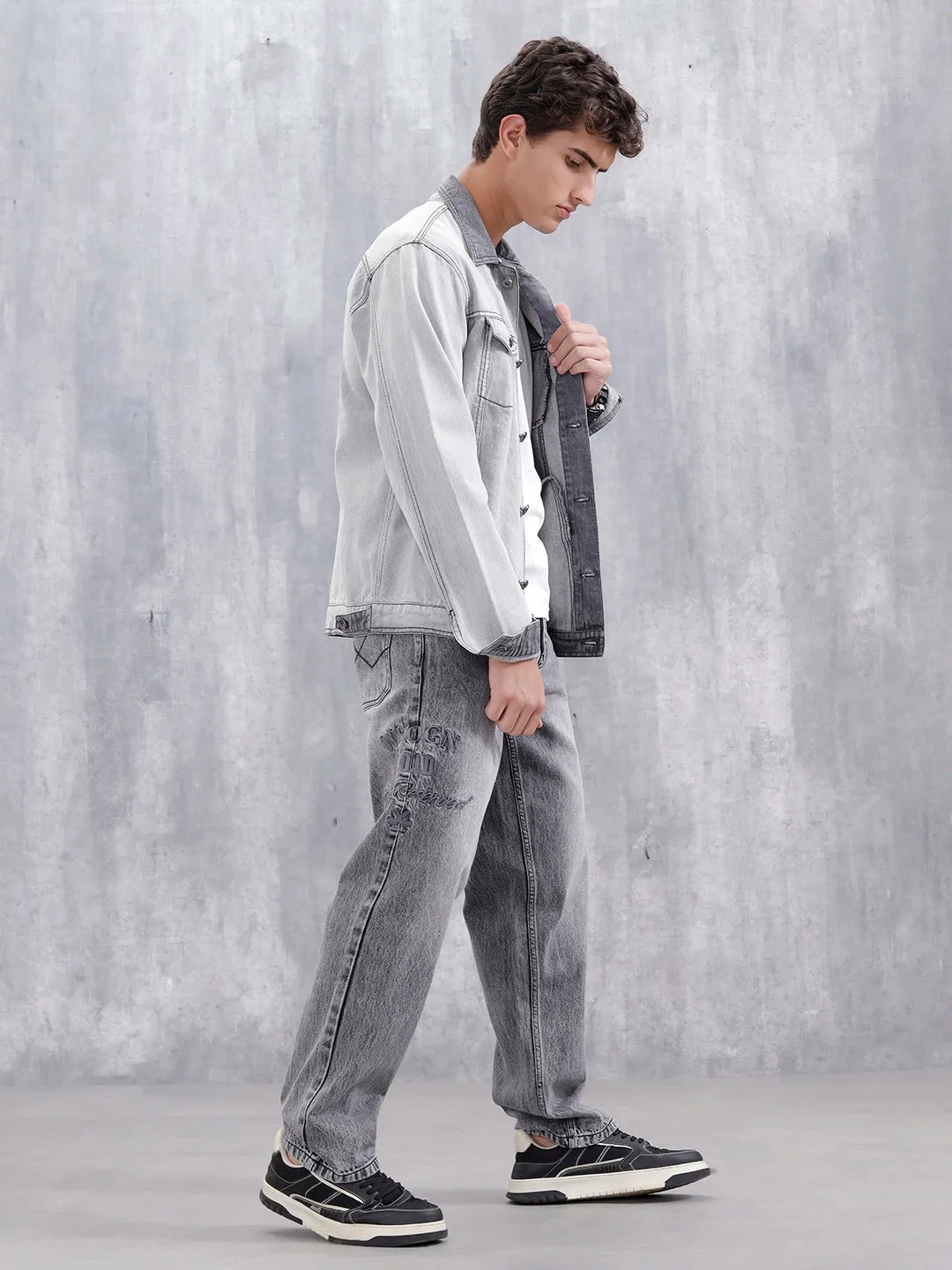 Men Casual Anti Fit Jeans With Embroidery | Grey sold by Wrogn product image thumbnail 2