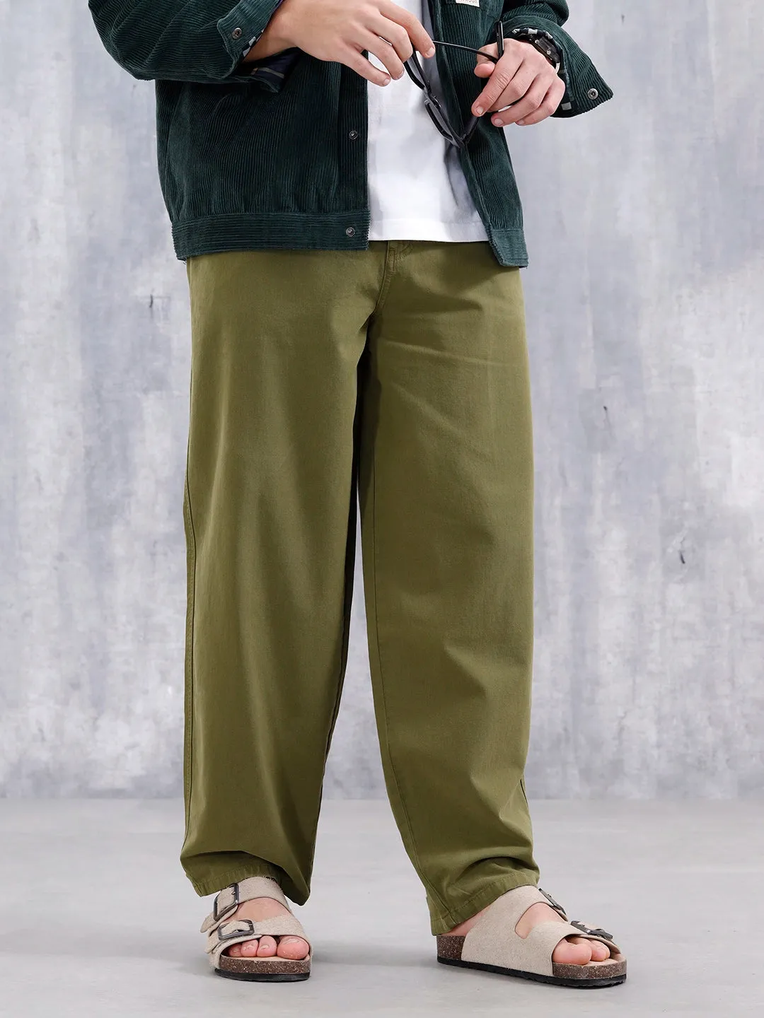 Men's Casual Loose Fit Trouser | Olive sold by Wrogn