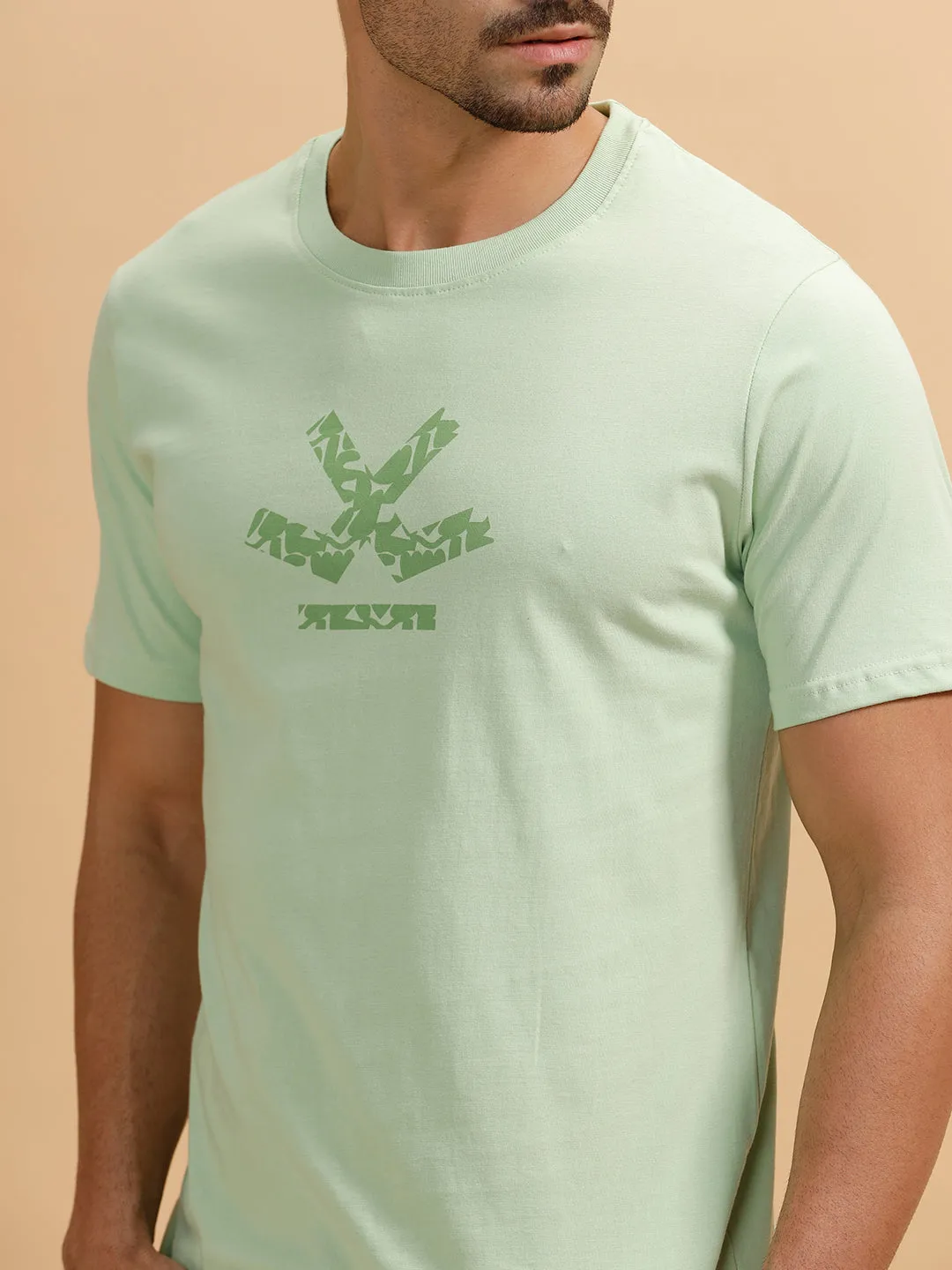Tonal Logo Printed Slim Fit T-Shirt | Light Green sold by Wrogn product image thumbnail 5