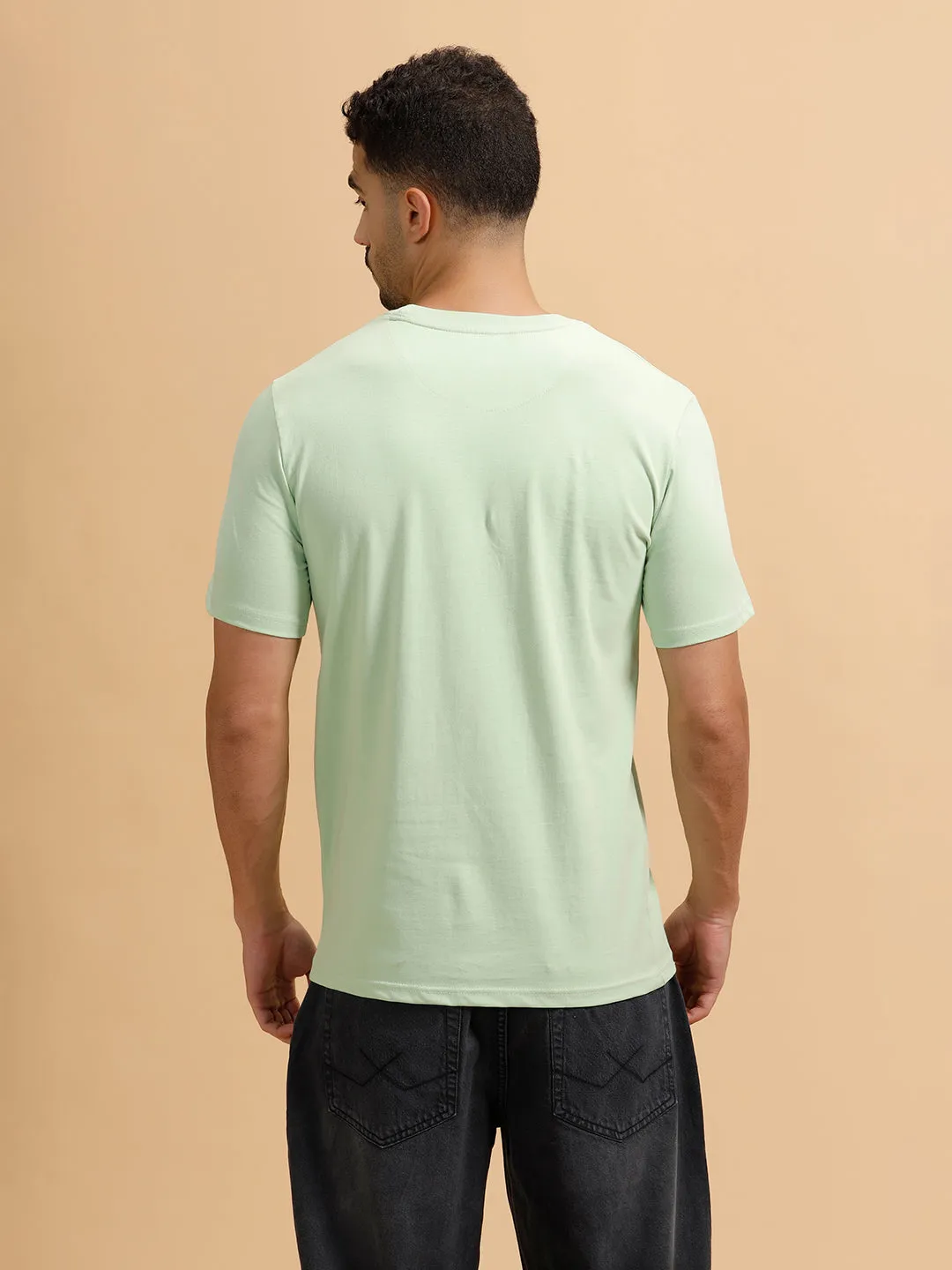 Tonal Logo Printed Slim Fit T-Shirt | Light Green sold by Wrogn product image thumbnail 3