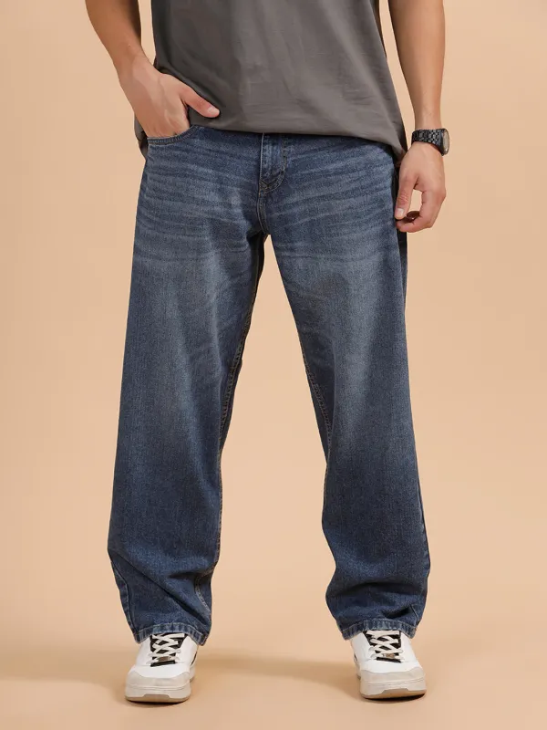 Heavy Fade Loose Fit Jeans | Blue sold by Wrogn