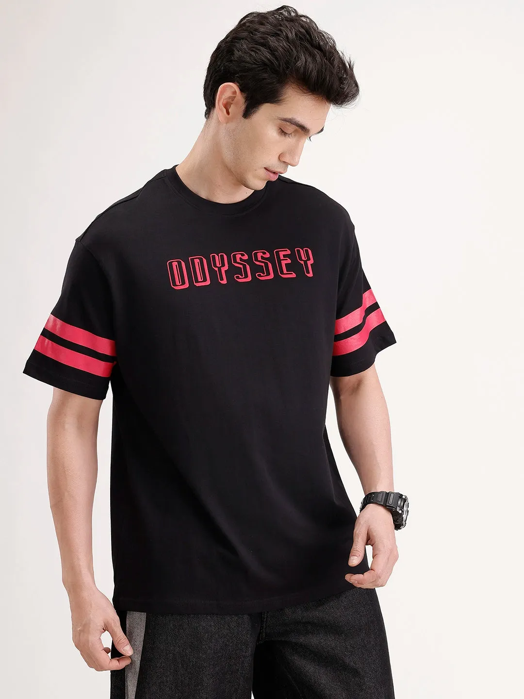 Oversized Placement Printed T-Shirt | Black sold by Wrogn product image thumbnail 4