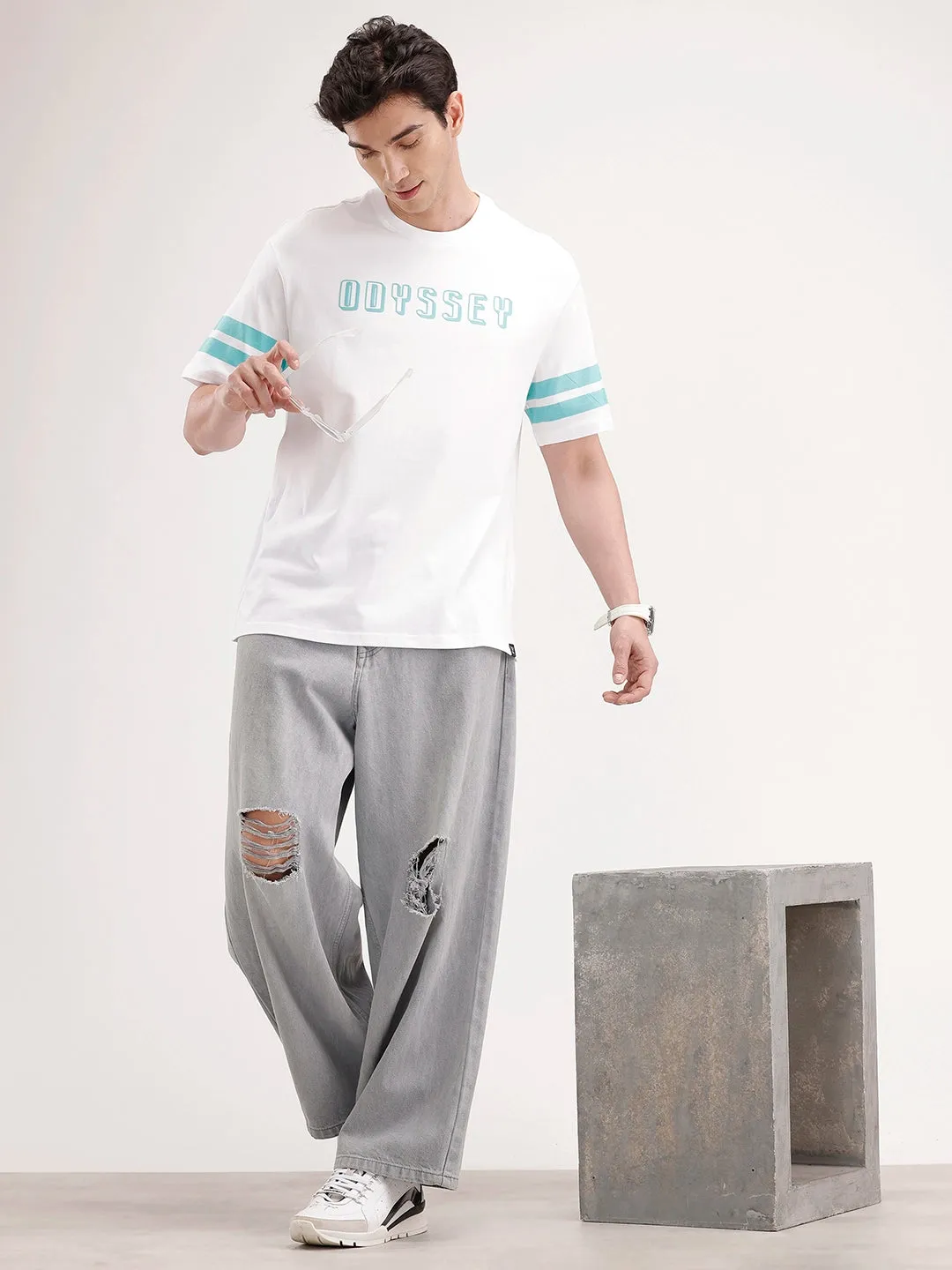 Oversized Placement Printed T-Shirt | White sold by Wrogn product image thumbnail 2