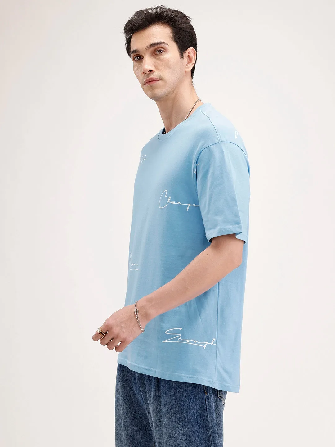 Oversized Placement Printed T-Shirt | Blue sold by Wrogn product image thumbnail 4