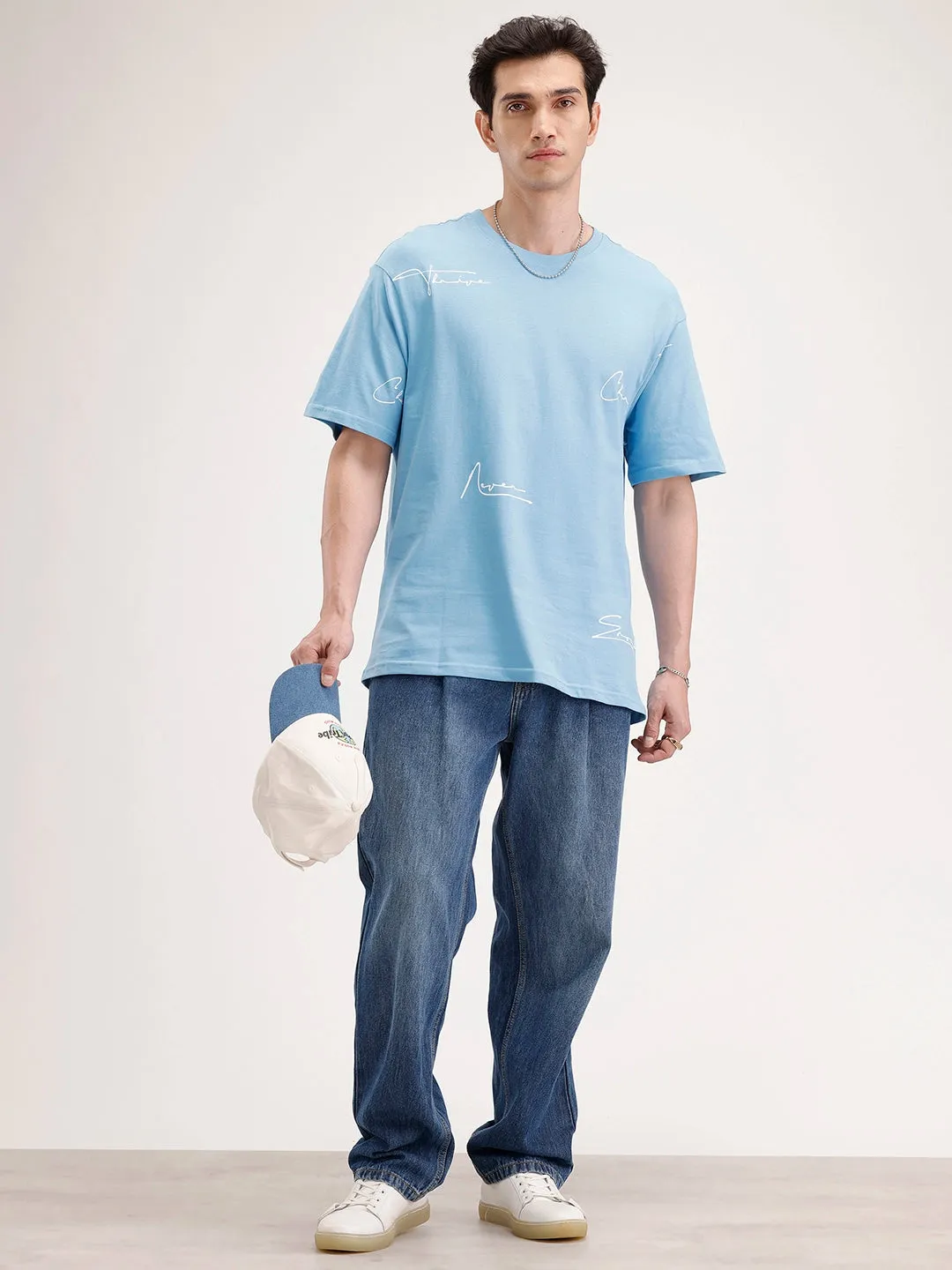 Oversized Placement Printed T-Shirt | Blue sold by Wrogn product image thumbnail 2