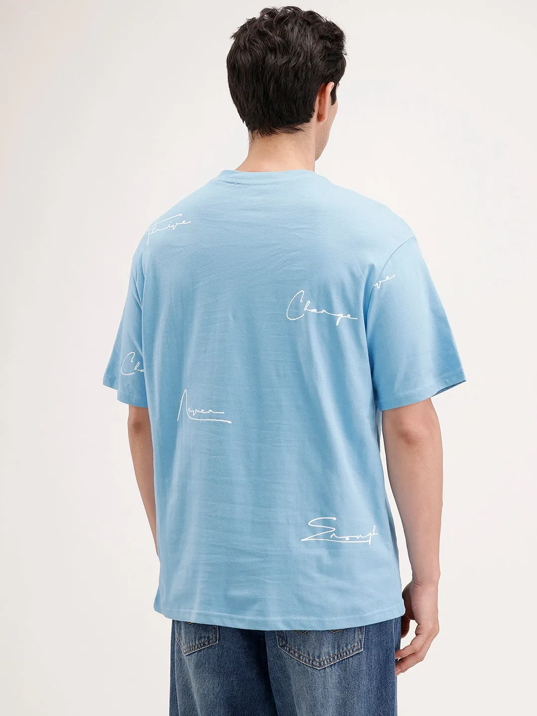 Oversized Placement Printed T-Shirt | Blue sold by Wrogn product image thumbnail 3