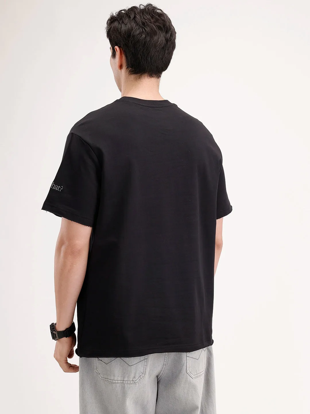 Oversized Solid Patch Pocket T-Shirt | Black sold by Wrogn product image thumbnail 3