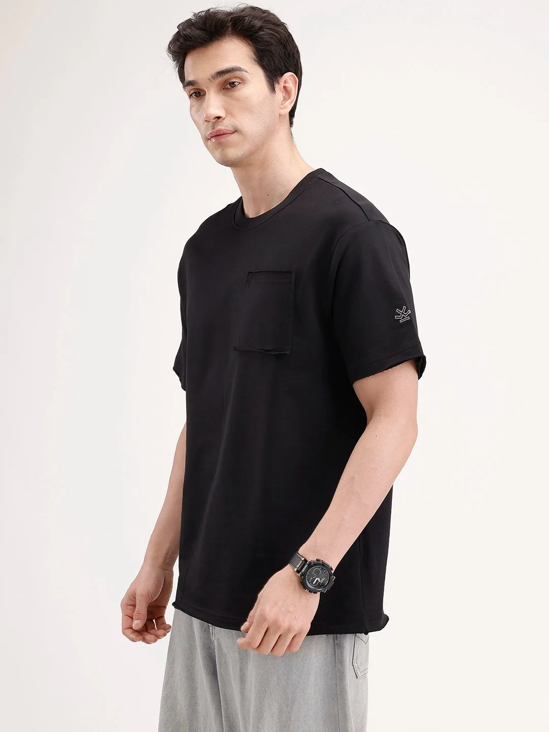 Oversized Solid Patch Pocket T-Shirt | Black sold by Wrogn product image thumbnail 4