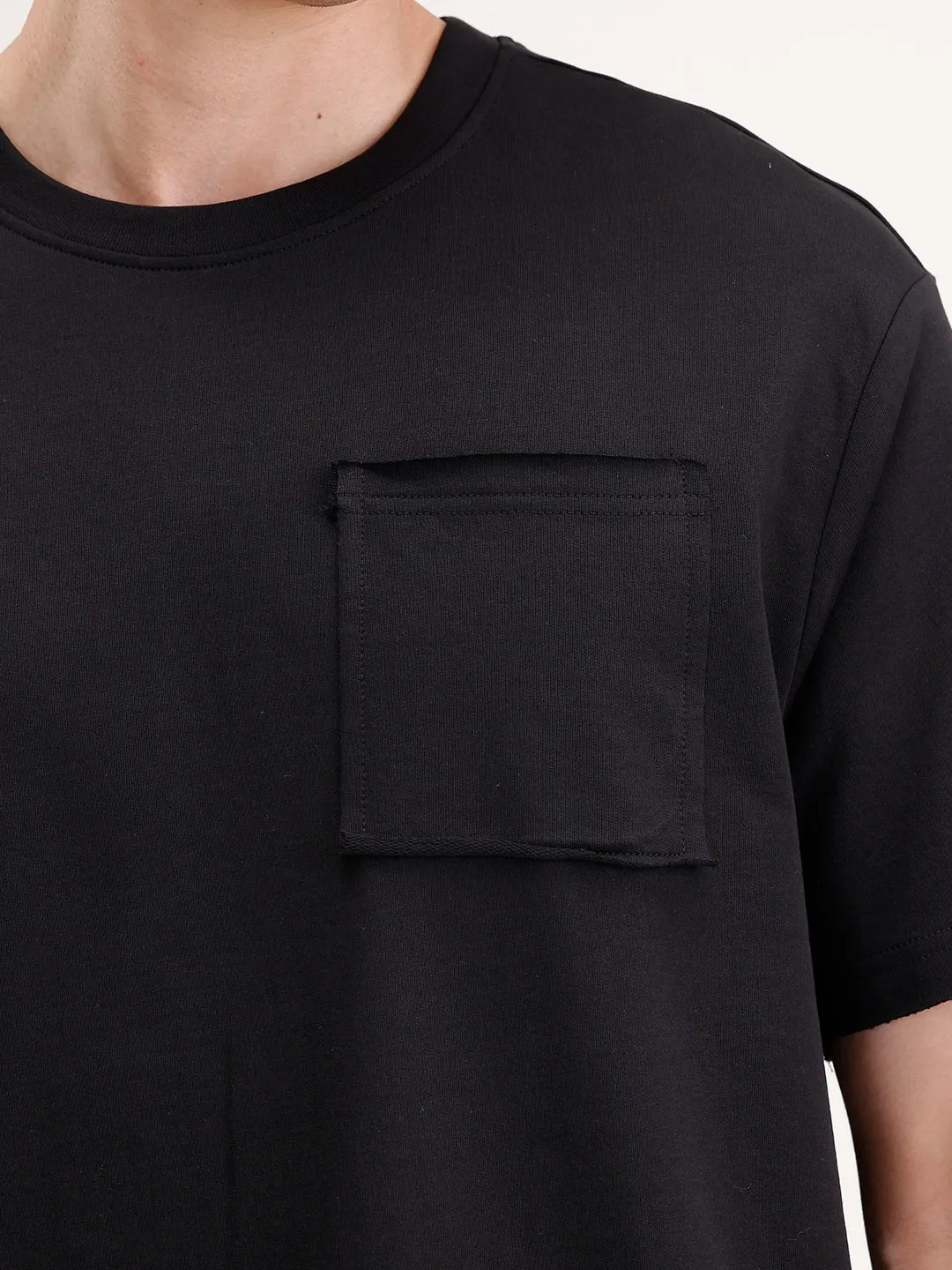 Oversized Solid Patch Pocket T-Shirt | Black sold by Wrogn product image thumbnail 5