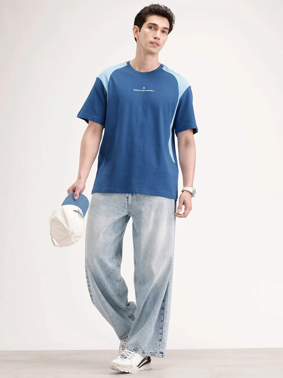 Oversized Cut & Sew T-Shirt | Dark Blue sold by Wrogn product image thumbnail 2