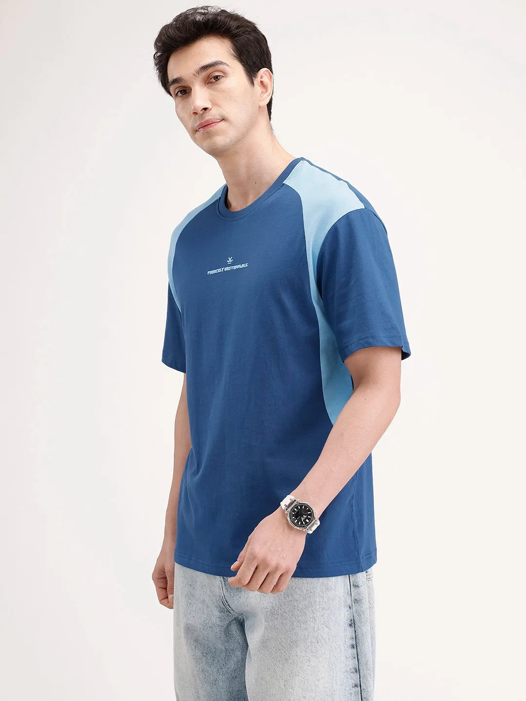 Oversized Cut & Sew T-Shirt | Dark Blue sold by Wrogn product image thumbnail 4
