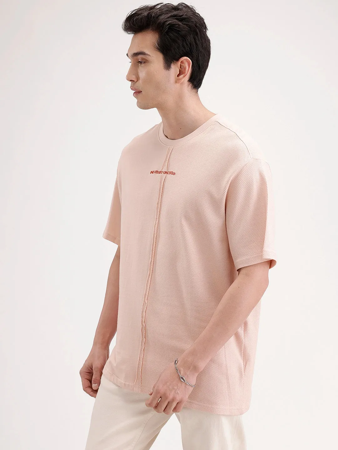 Oversized Textured Cut & Sew T-Shirt | Pink sold by Wrogn product image thumbnail 4