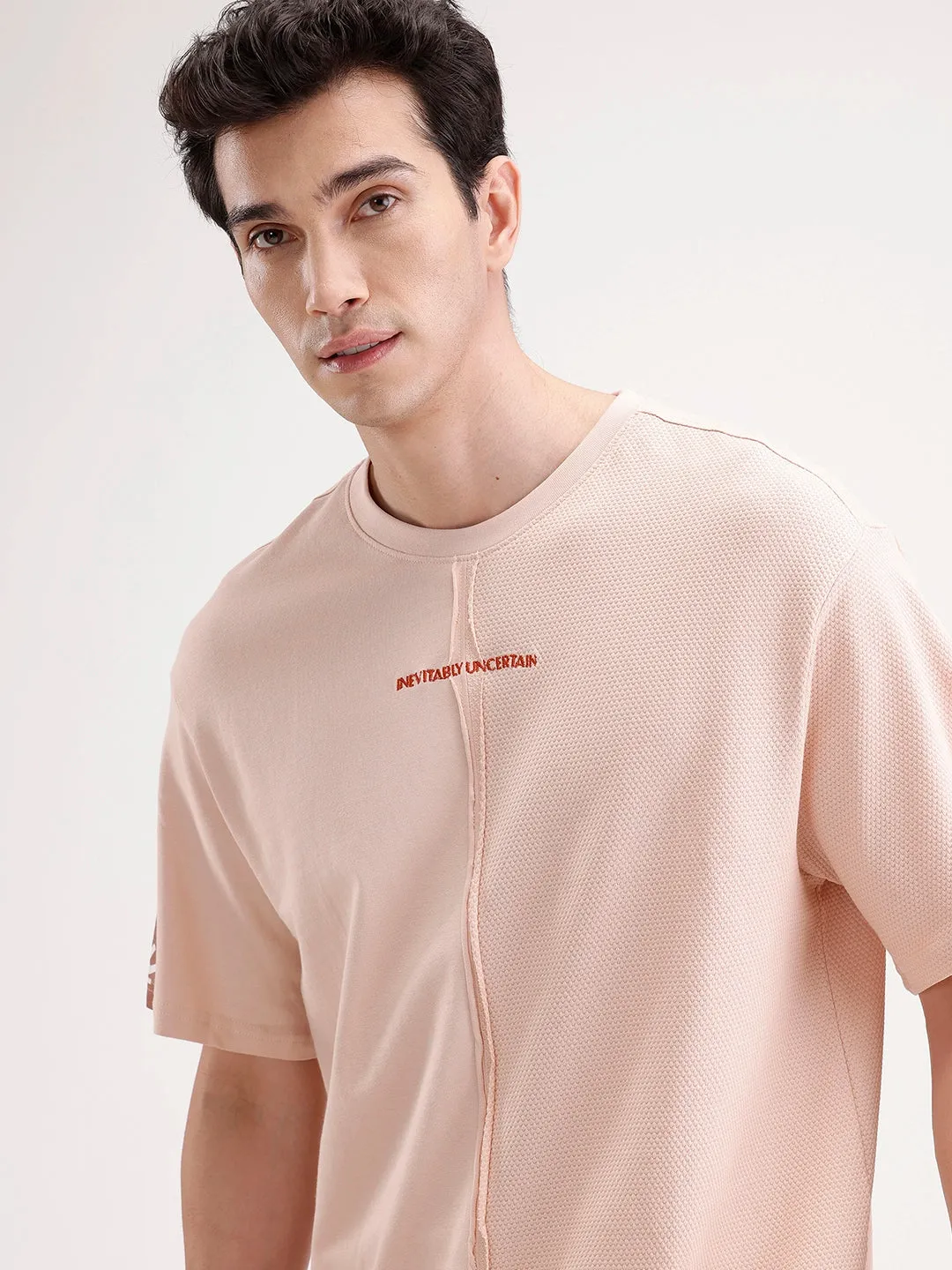 Oversized Textured Cut & Sew T-Shirt | Pink sold by Wrogn