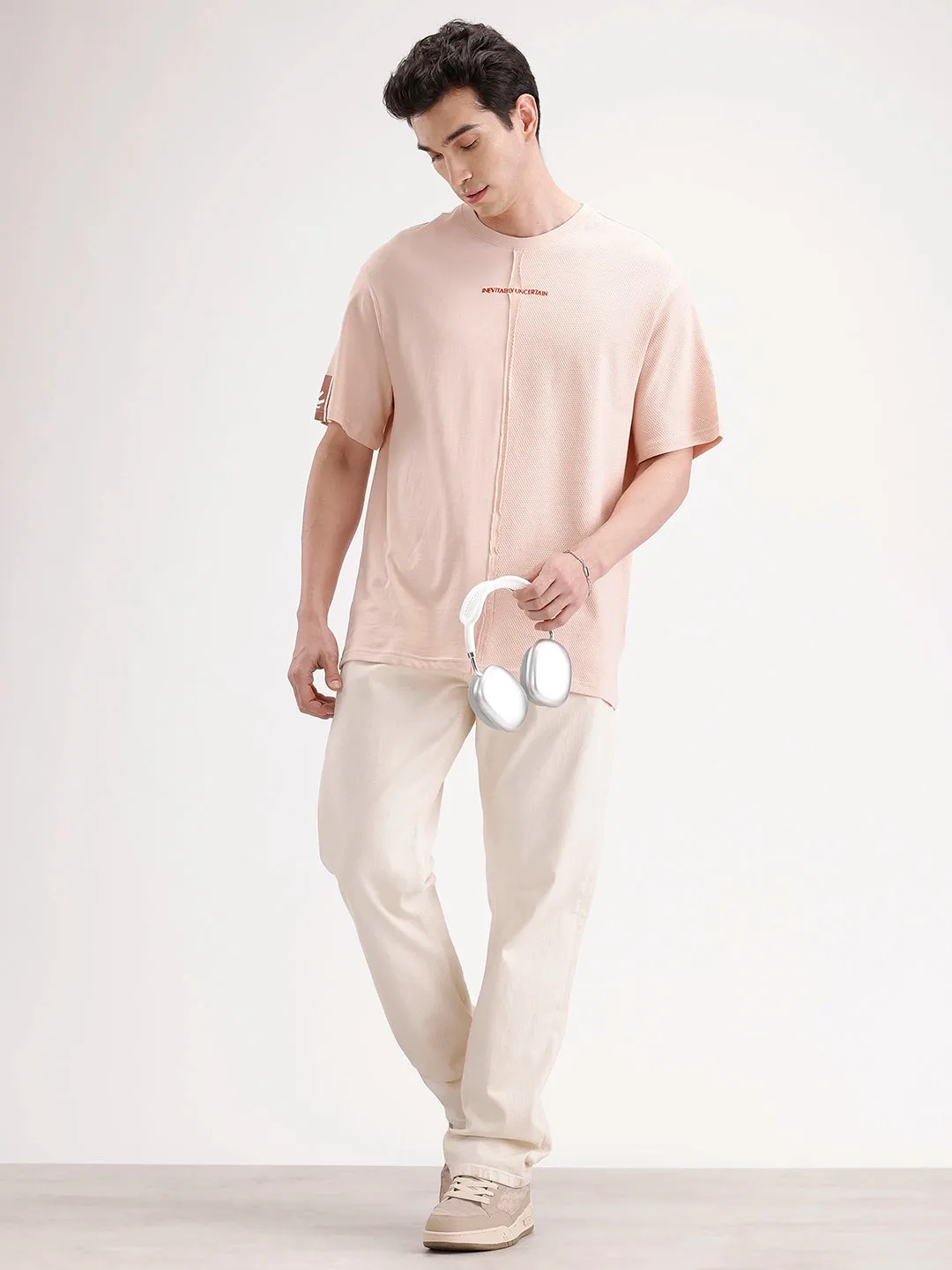 Oversized Textured Cut & Sew T-Shirt | Pink sold by Wrogn product image thumbnail 2