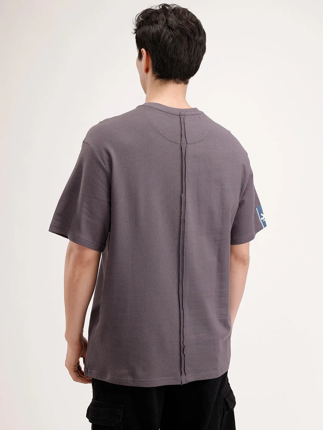 Oversized Textured Cut & Sew T-Shirt | Dark Grey sold by Wrogn product image thumbnail 3