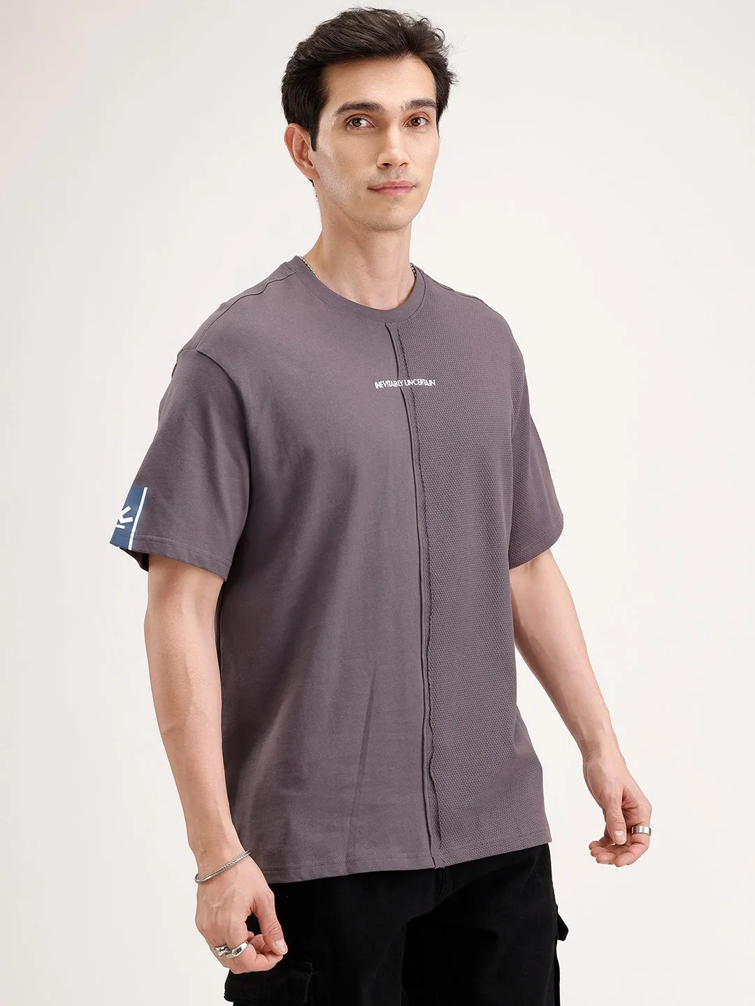 Oversized Textured Cut & Sew T-Shirt | Dark Grey sold by Wrogn product image thumbnail 4