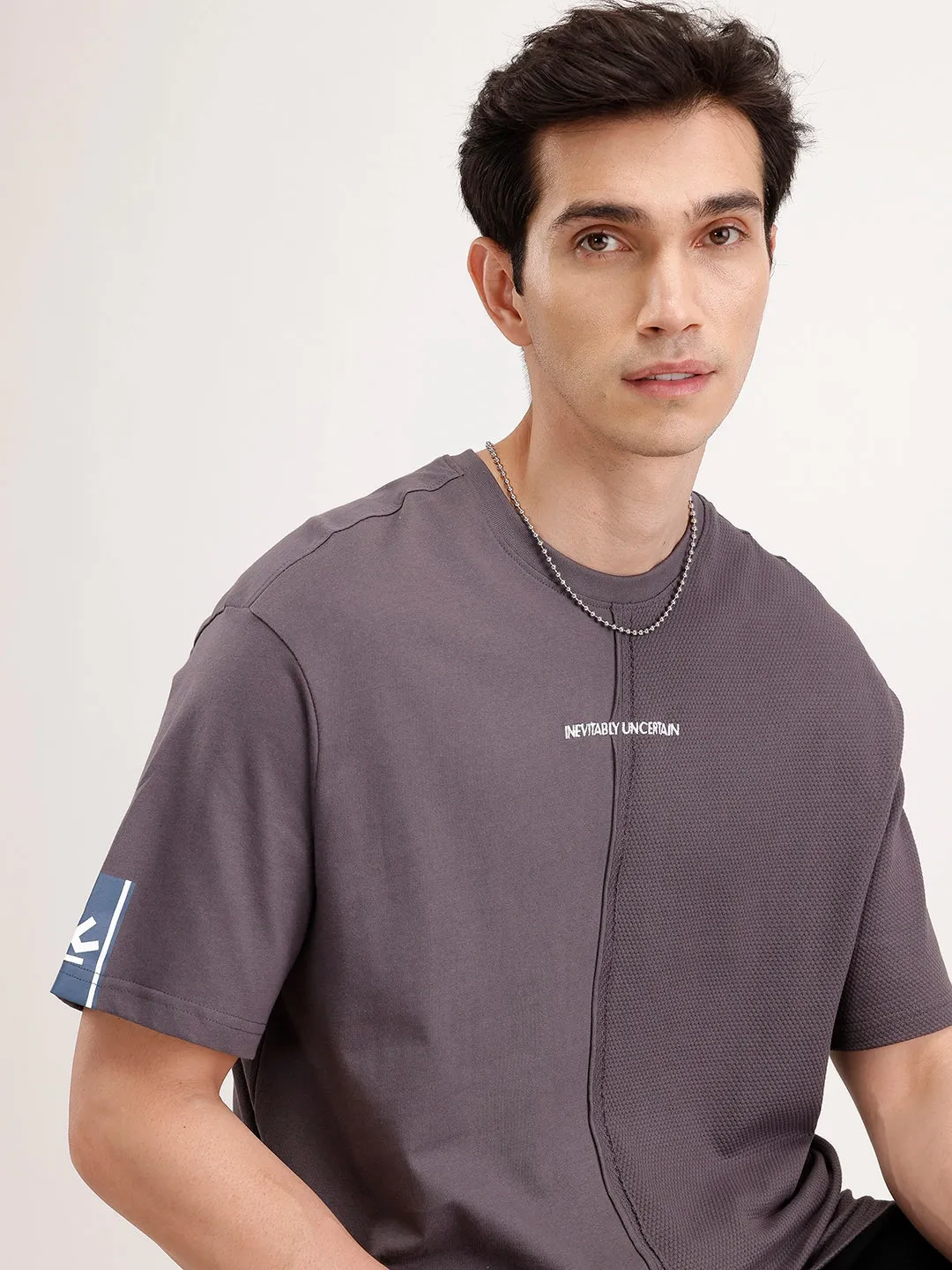 Oversized Textured Cut & Sew T-Shirt | Dark Grey sold by Wrogn