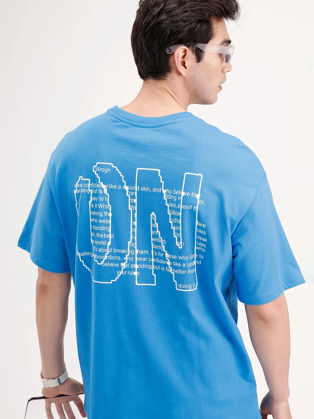 Oversized Back Printed T-shirt | Blue sold by Wrogn