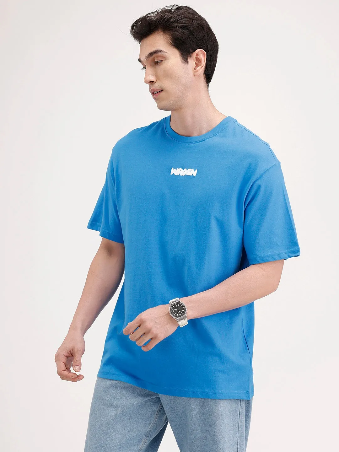 Oversized Back Printed T-shirt | Blue sold by Wrogn product image thumbnail 4