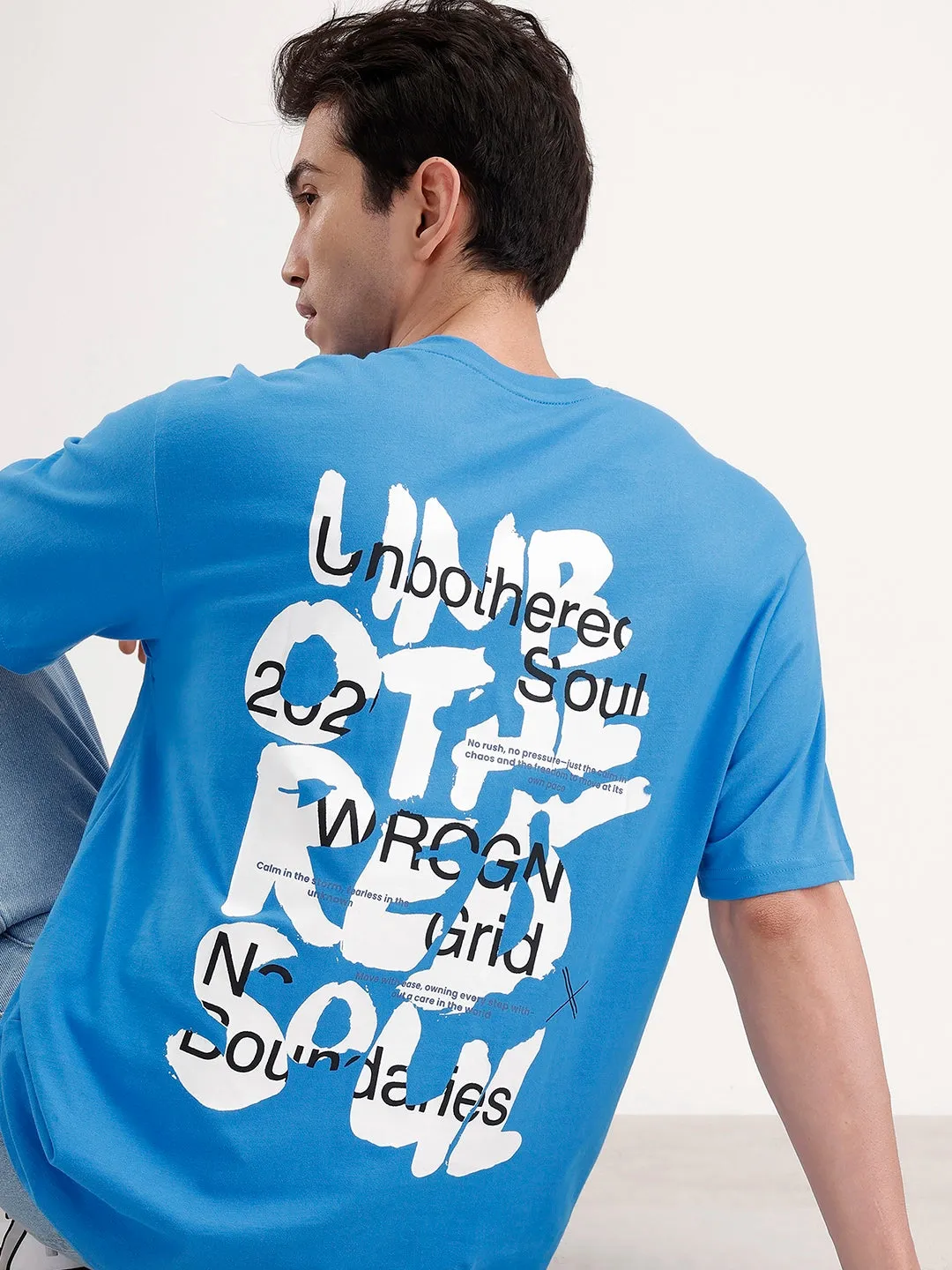 Oversized Back Printed T-shirt | Blue sold by Wrogn