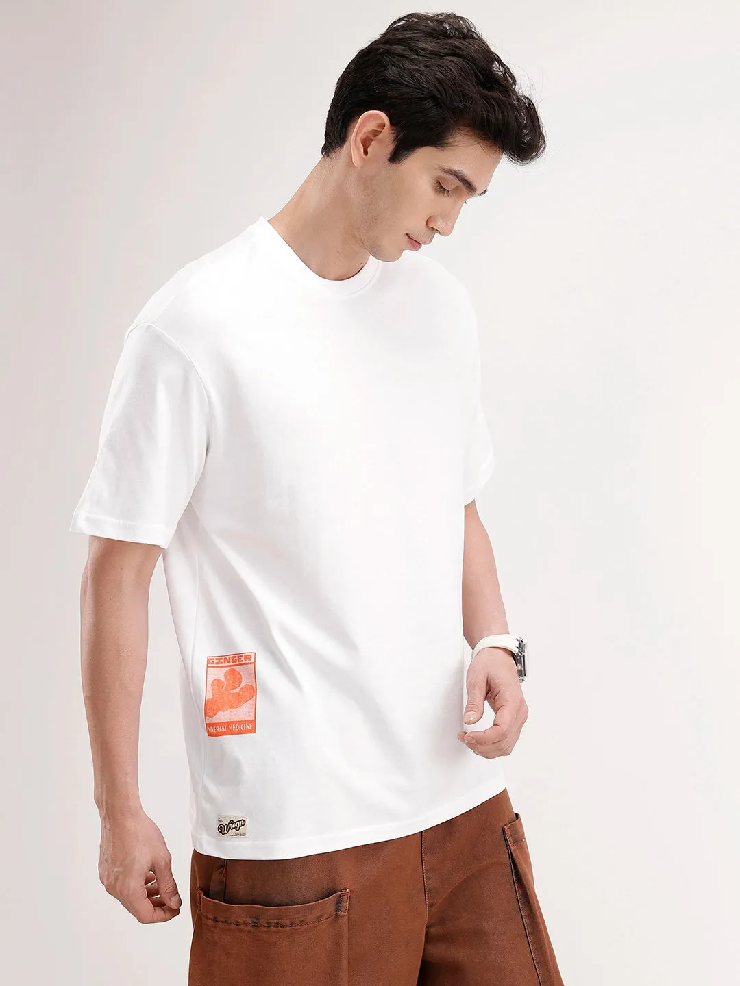 Oversized Placement Printed T-Shirt | White sold by Wrogn product image thumbnail 4