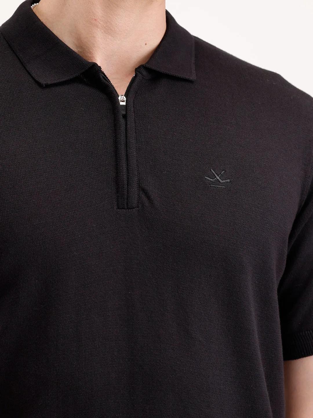 Slim Fit Flat Knit Polo T-Shirt | Black sold by Wrogn product image thumbnail 4